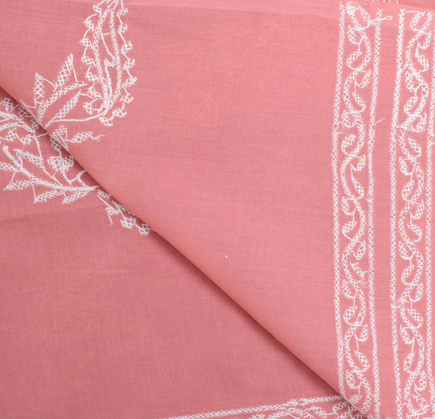 Sushila Vintage Dusty Rose Dupatta Embroidered Chikankari Pure Cotton Long Stole