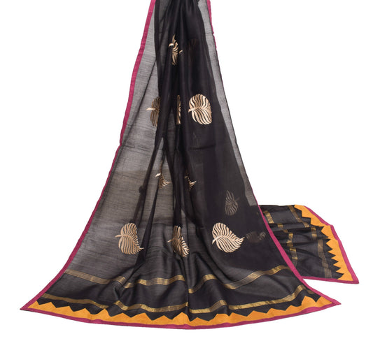 Sushila Vintage Black Dupatta Pure Cotton Embroidered With Patch Work Long Stole