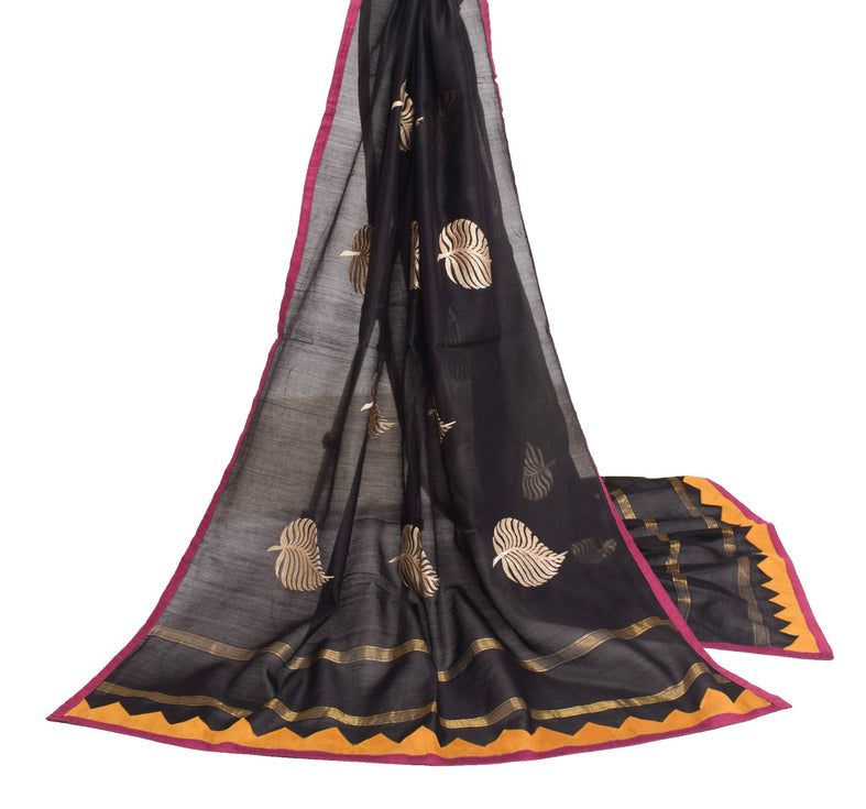 Sushila Vintage Black Dupatta Pure Cotton Embroidered With Patch Work Long Stole