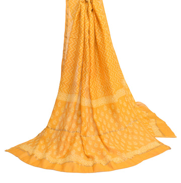Sushila Vintage Mustard Yellow Dupatta Hand Block Printed Pure Cotton Long Stole