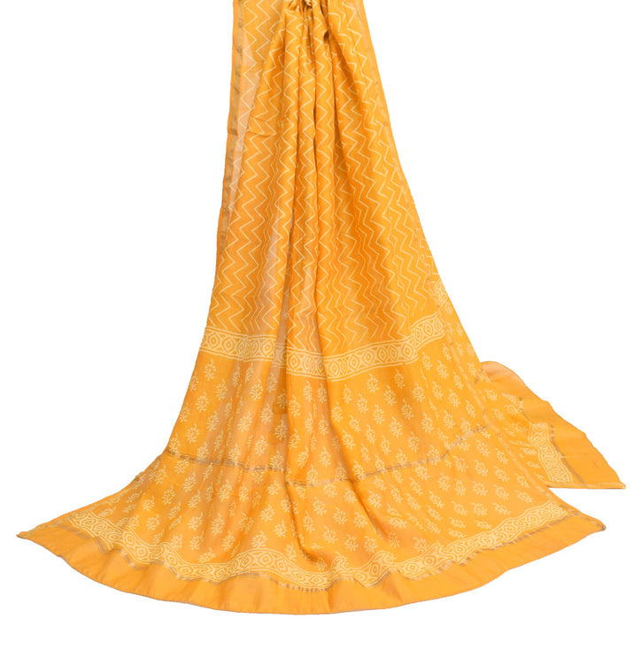Sushila Vintage Mustard Yellow Dupatta Hand Block Printed Pure Cotton Long Stole