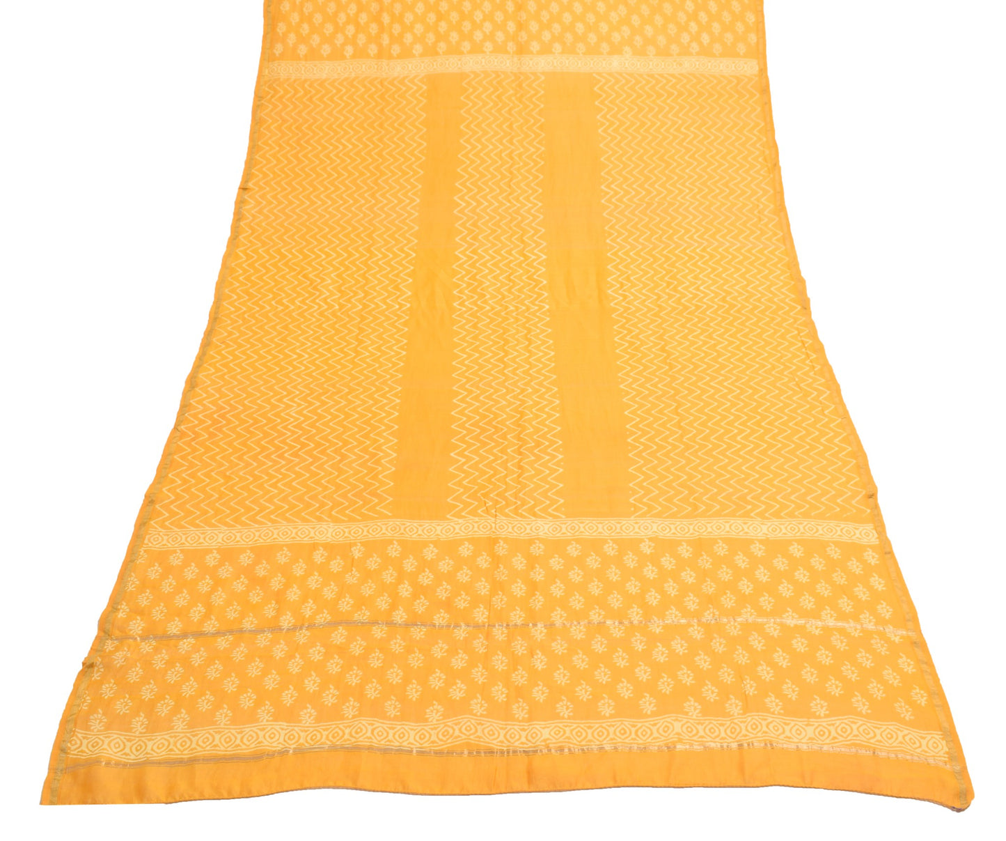 Sushila Vintage Mustard Yellow Dupatta Hand Block Printed Pure Cotton Long Stole