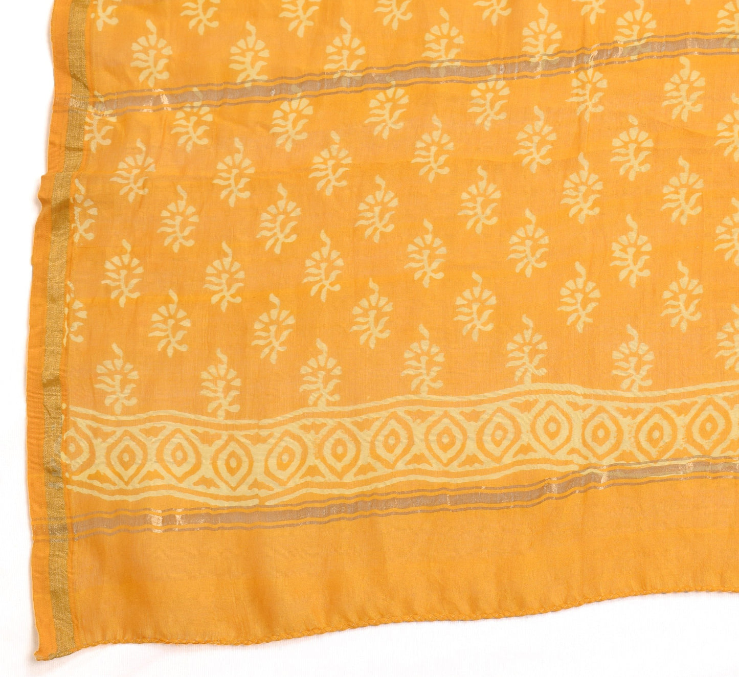 Sushila Vintage Mustard Yellow Dupatta Hand Block Printed Pure Cotton Long Stole