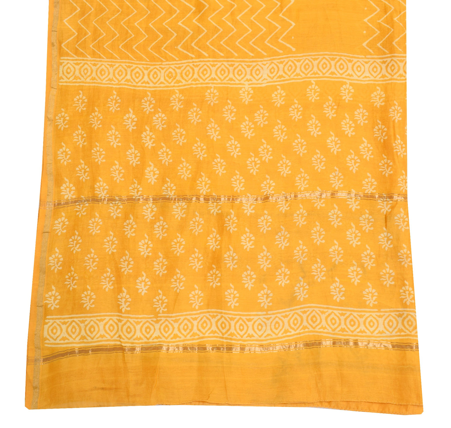 Sushila Vintage Mustard Yellow Dupatta Hand Block Printed Pure Cotton Long Stole