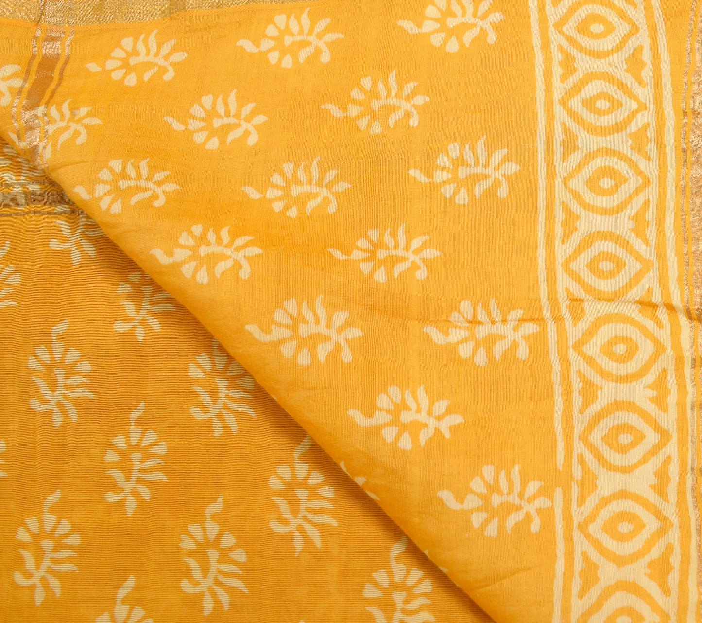 Sushila Vintage Mustard Yellow Dupatta Hand Block Printed Pure Cotton Long Stole