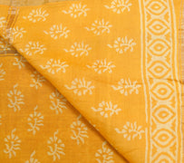 Sushila Vintage Mustard Yellow Dupatta Hand Block Printed Pure Cotton Long Stole