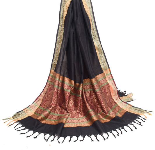 Sushila Vintage Classic Black Dupatta 100% Pure cotton Woven Floral Long Stole