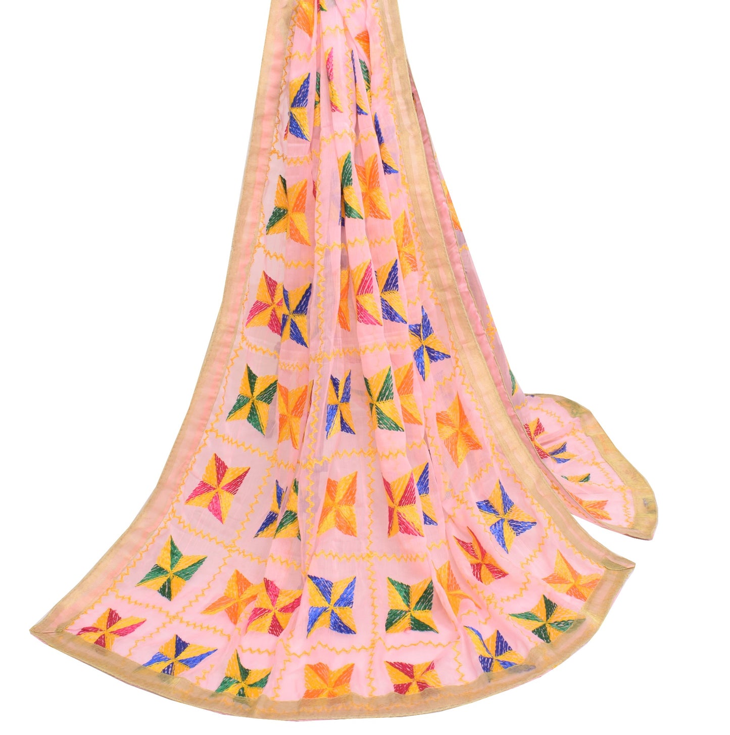 Sushila Vintage Bagh Phulkari Dupatta Art Chiffon Silk Pink Tradition Long Stole