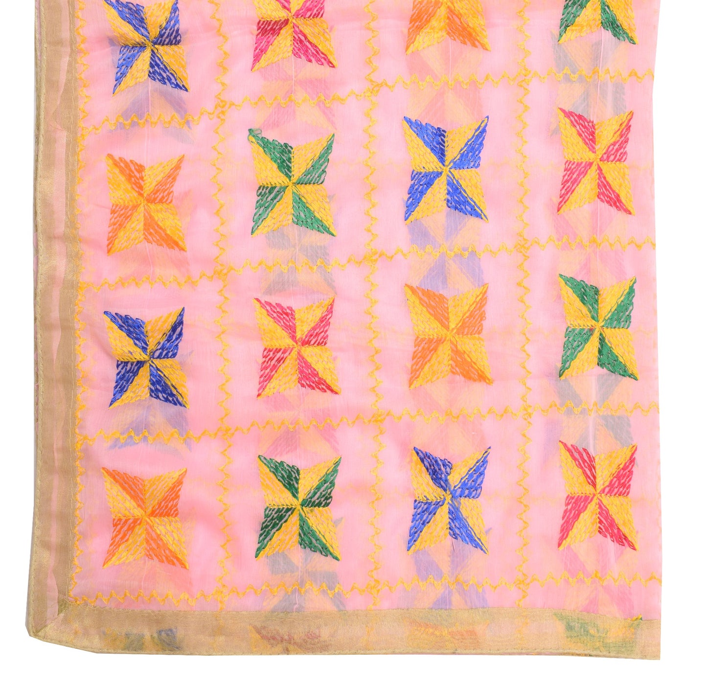 Sushila Vintage Bagh Phulkari Dupatta Art Chiffon Silk Pink Tradition Long Stole