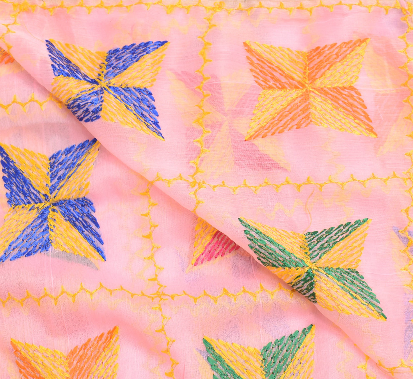Sushila Vintage Bagh Phulkari Dupatta Art Chiffon Silk Pink Tradition Long Stole