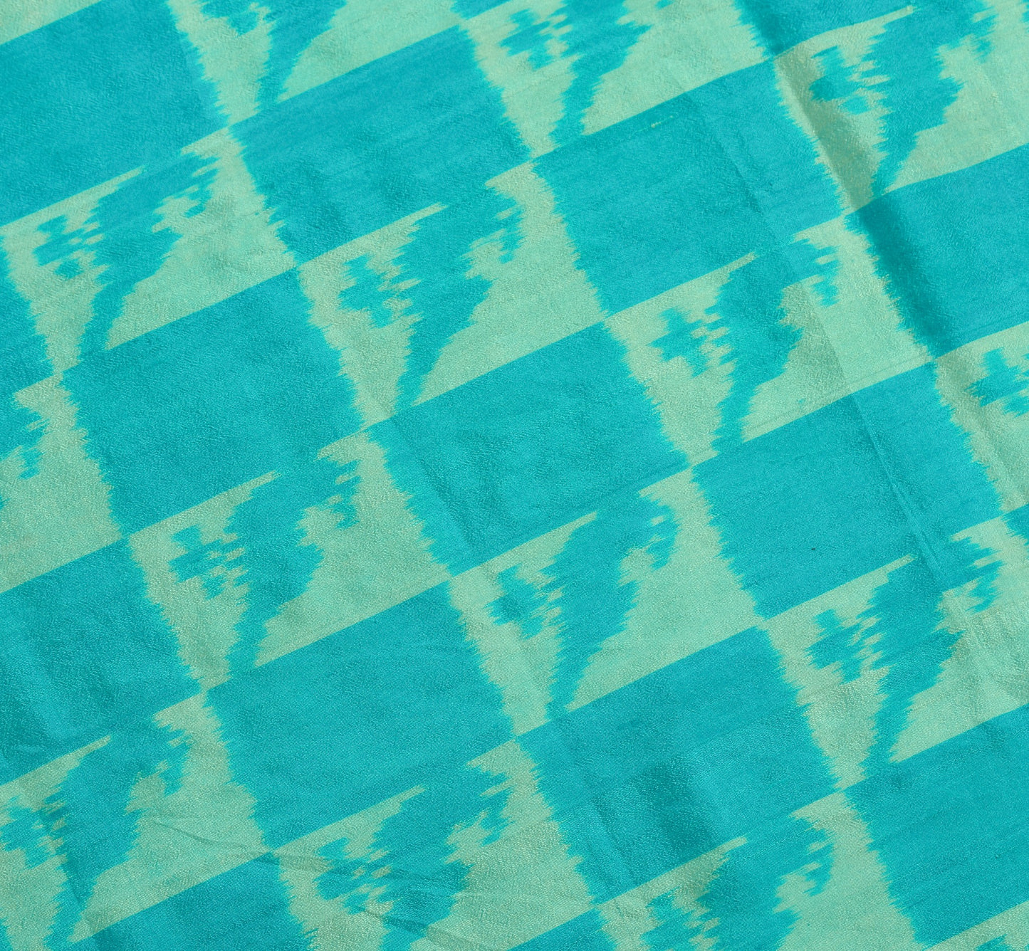 Sushila Vintage Blue Green Dupatta Hand Woven Ikat HEAVY Pure Silk Long Stole
