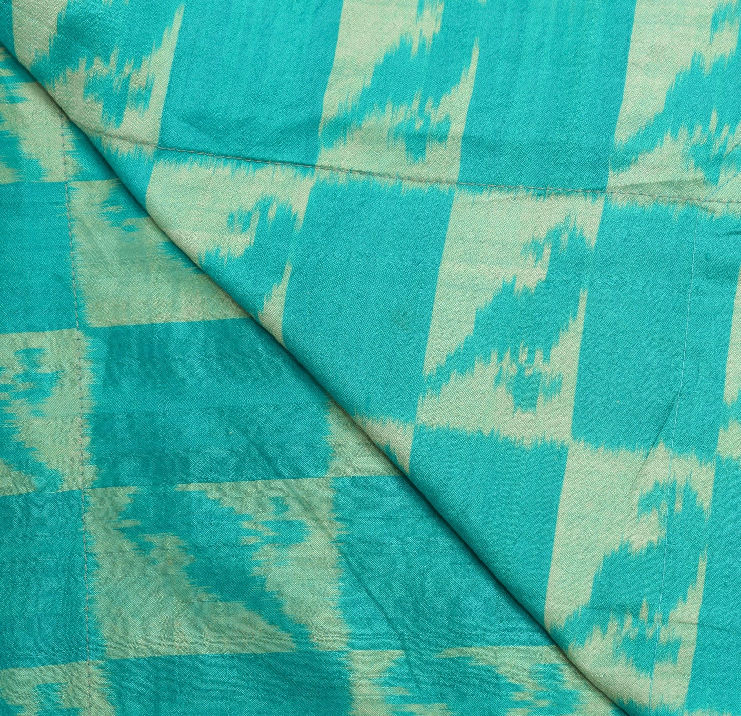 Sushila Vintage Blue Green Dupatta Hand Woven Ikat HEAVY Pure Silk Long Stole