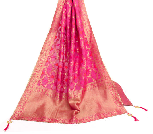 Sushila Vintage Magenta Dupatta Pure Cotton Silk Zari Brocade Wedding Long Stole