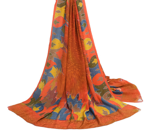 Sushila Vintage Multi-Color Dupatta 100% Pure Crepe Printed Soft Long Stole Veil
