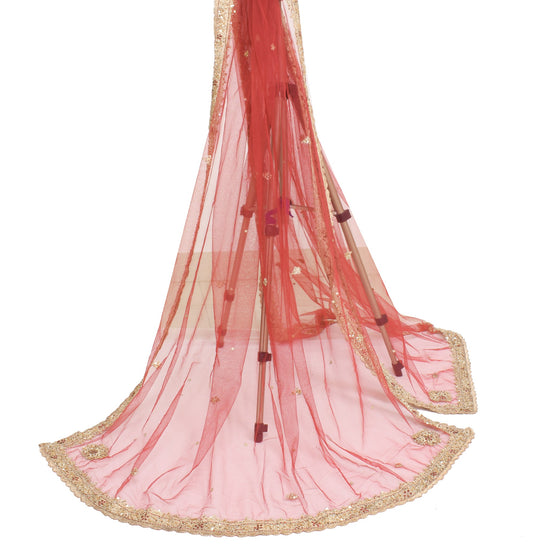 Sushila Vintage Maroon Bridal Dupatta Net Mesh Zardozi Work Floral Long Stole