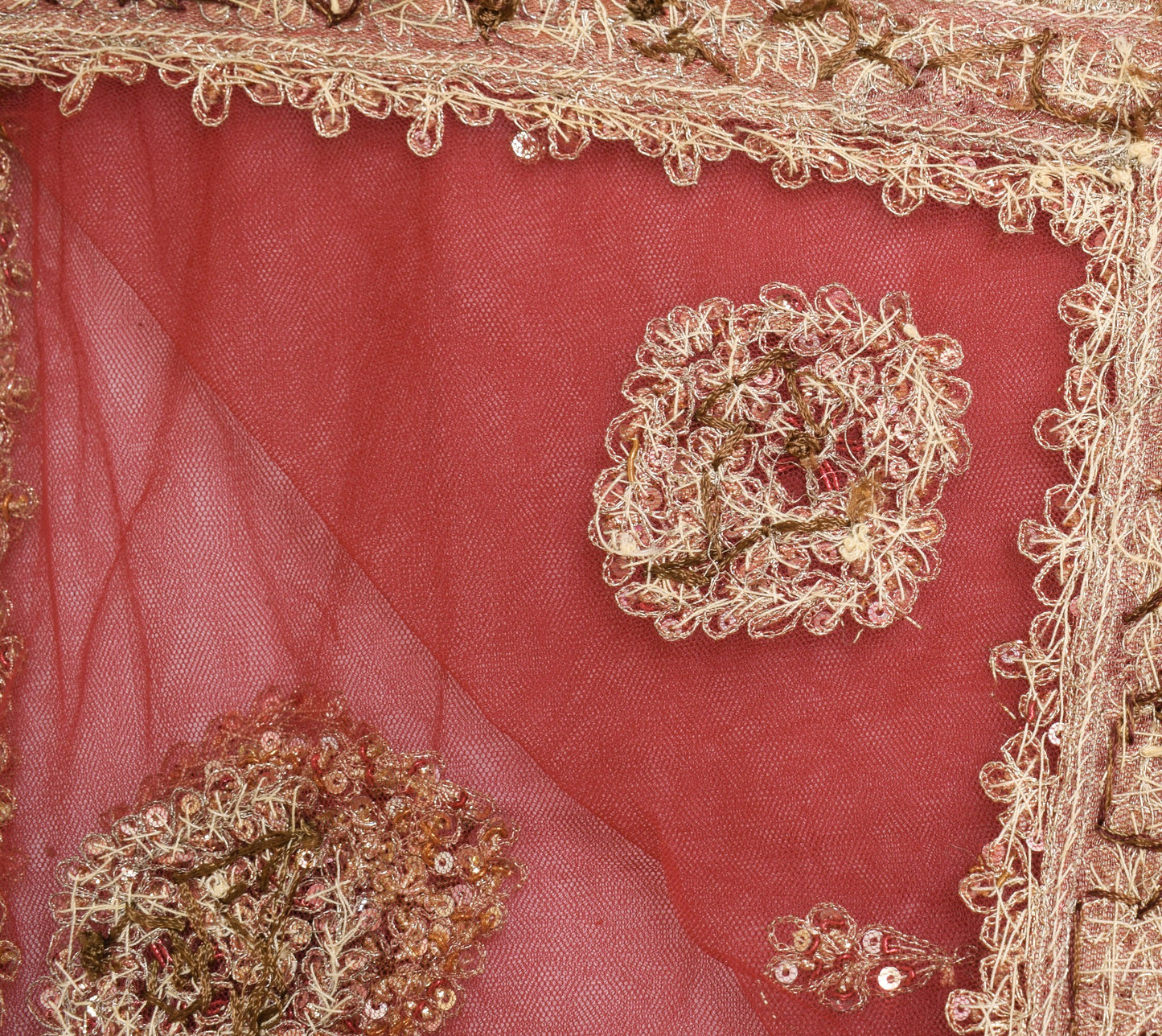 Sushila Vintage Maroon Bridal Dupatta Net Mesh Zardozi Work Floral Long Stole