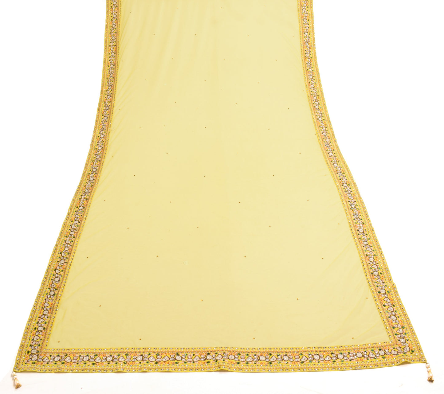 Sushila Vintage Yellow Dupatta Branded Net Mesh Digital Printed Lace Long Stole