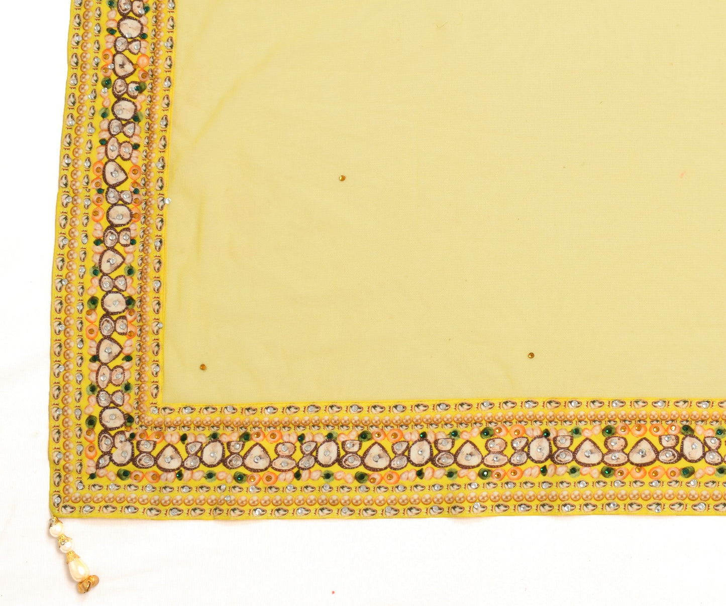 Sushila Vintage Yellow Dupatta Branded Net Mesh Digital Printed Lace Long Stole