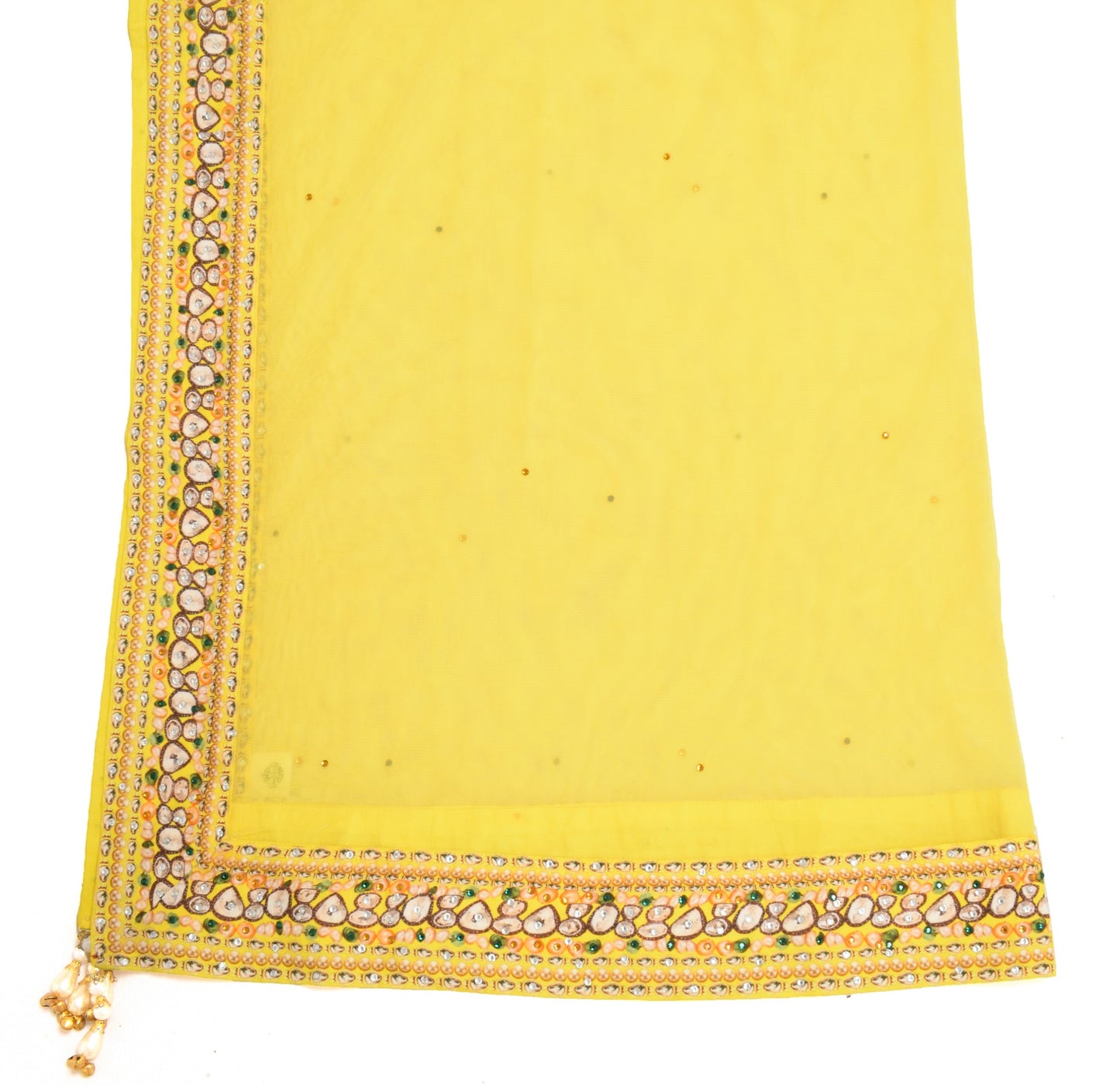 Sushila Vintage Yellow Dupatta Branded Net Mesh Digital Printed Lace Long Stole