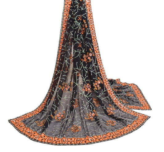 Sushila Vintage Black Heavy Dupatta Pure Georgette Sequins Embellish Long Stole