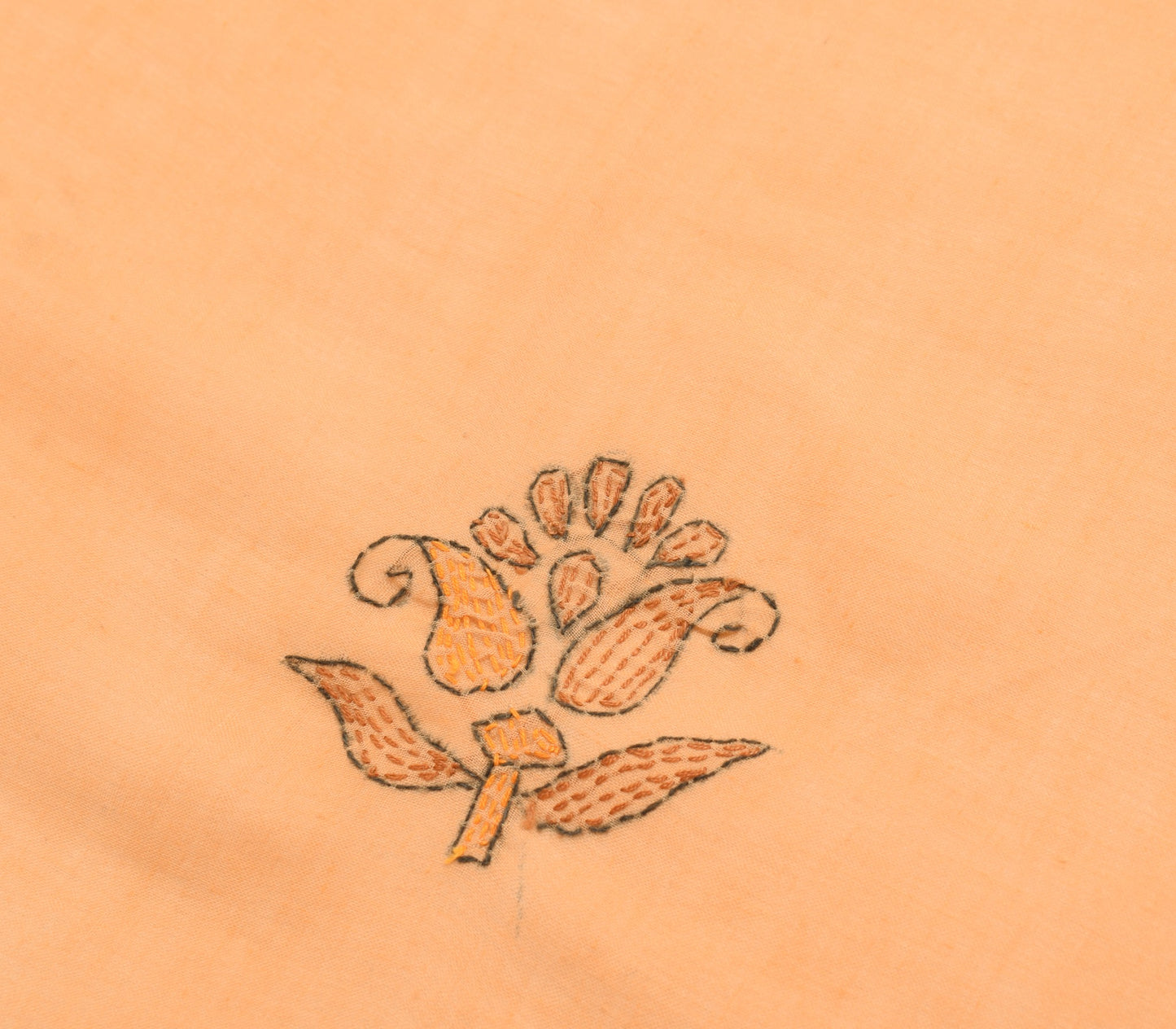 Sushila Vintage Peach Dupatta 100%Pure Cotton Hand Embroidered Kantha Long Stole