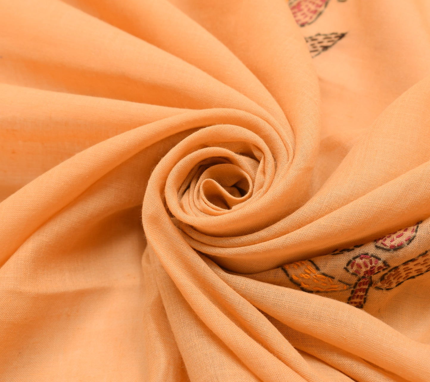 Sushila Vintage Peach Dupatta 100%Pure Cotton Hand Embroidered Kantha Long Stole