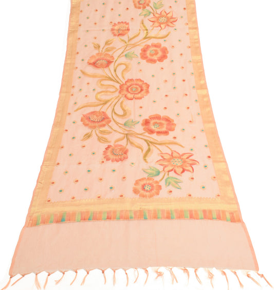 Sushila Vintage Art Tissue Dupatta Floral Zari Brocade Peach Classy Long Stole