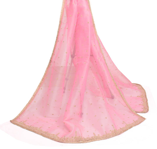 Sushila Vintage Art Tissue Pink Heavy Dupatta HandBeaded Zardozi Work Long Stole
