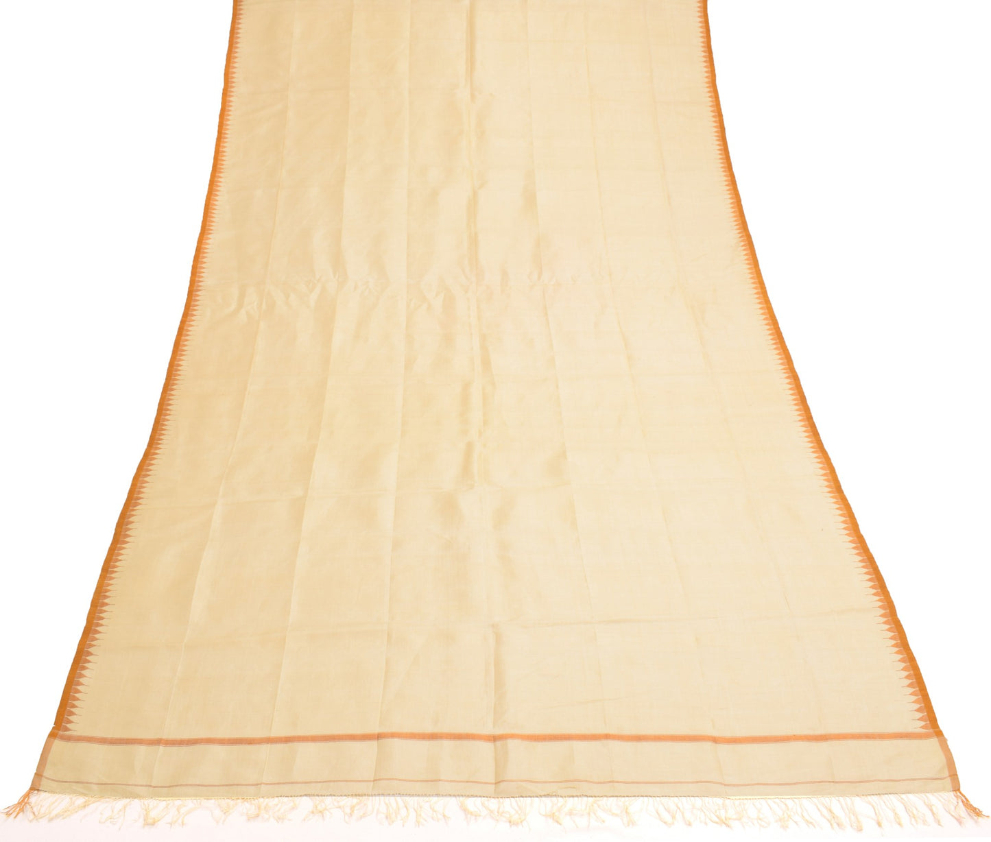 Sushila Vintage Pure Silk Dupatta Hand Woven With Fringe Border Cream Long Stole