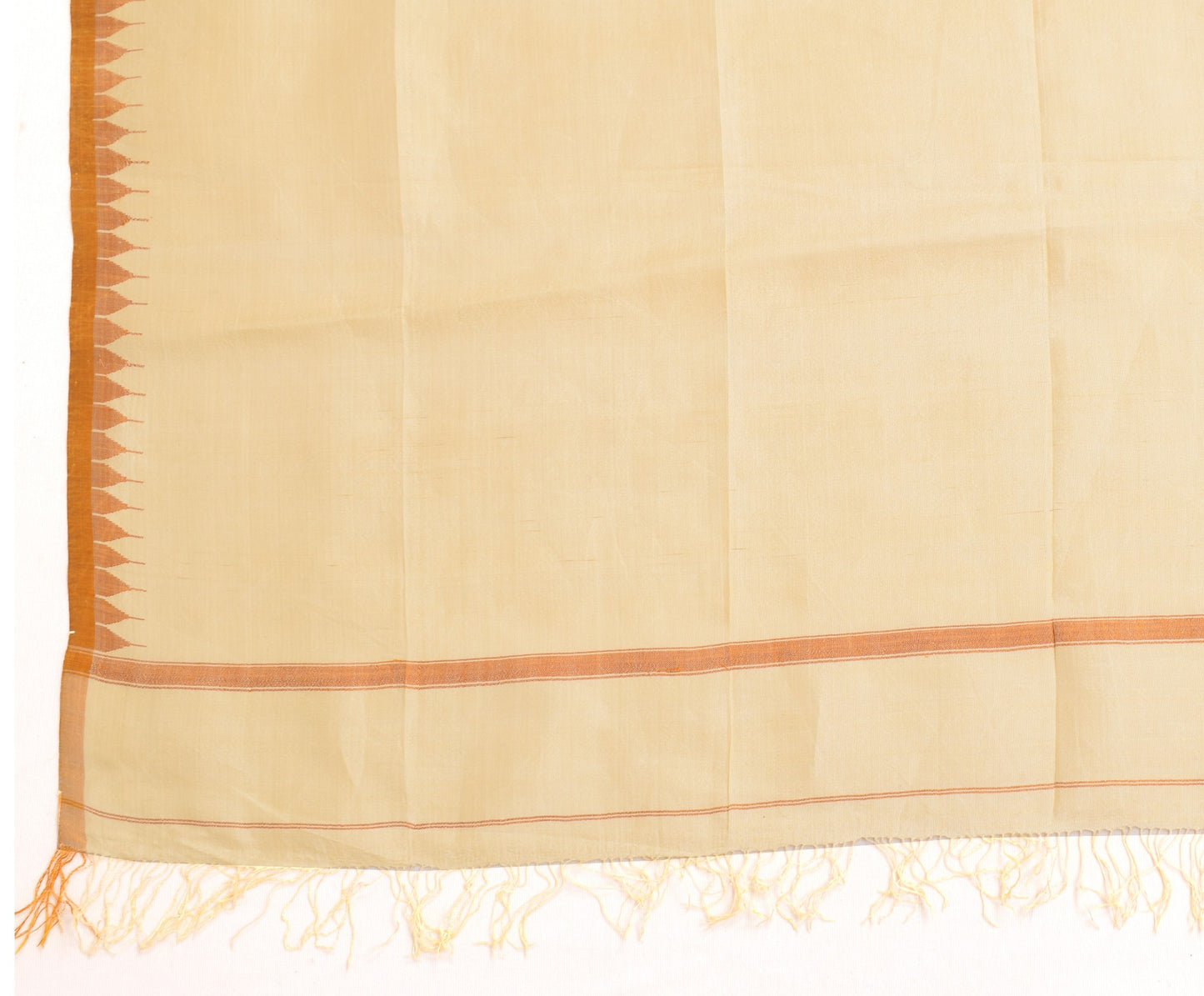 Sushila Vintage Pure Silk Dupatta Hand Woven With Fringe Border Cream Long Stole