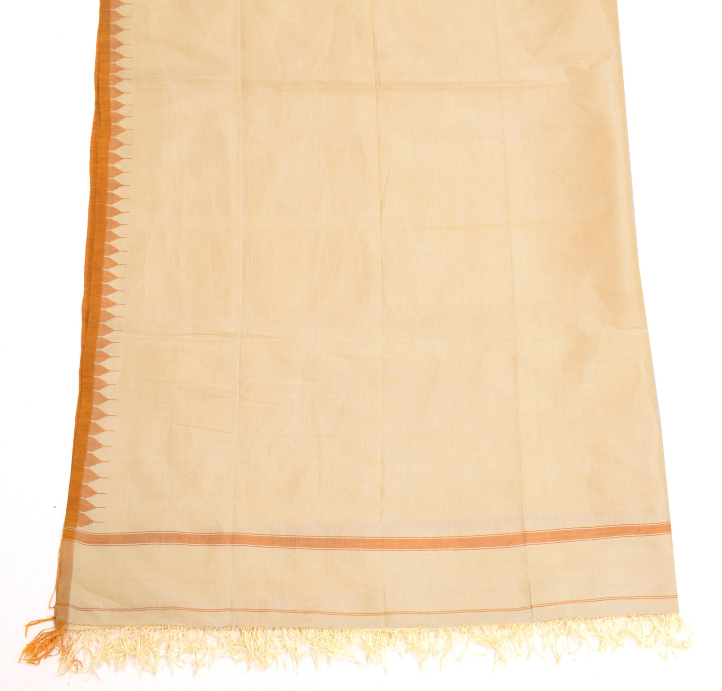 Sushila Vintage Pure Silk Dupatta Hand Woven With Fringe Border Cream Long Stole