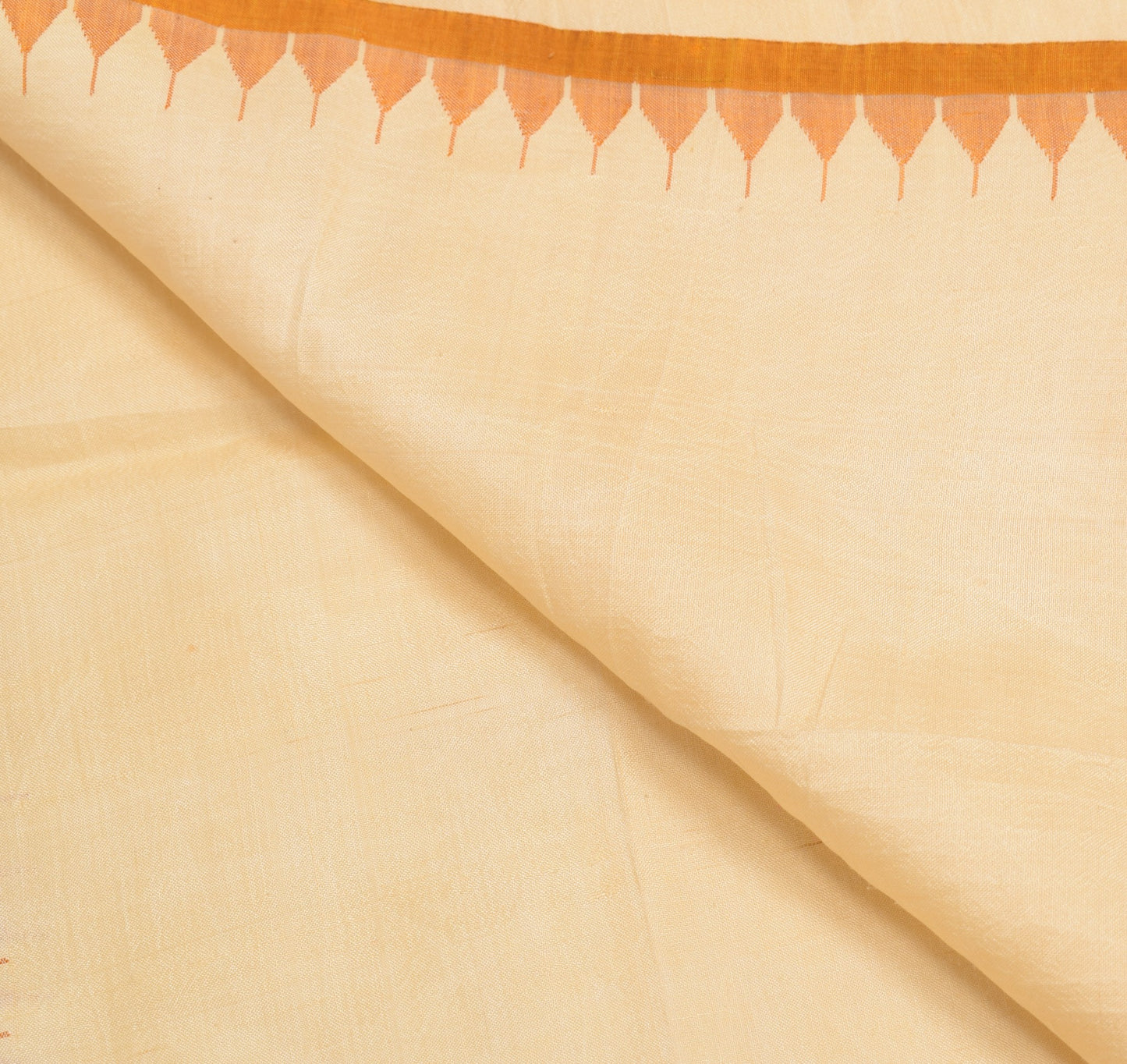 Sushila Vintage Pure Silk Dupatta Hand Woven With Fringe Border Cream Long Stole