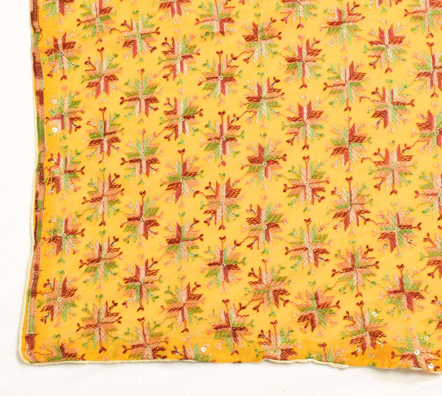 Sushila Vintage Yellow Bagh Phulkari Dupatta Art Chiffon Wedding Long Stole Wrap