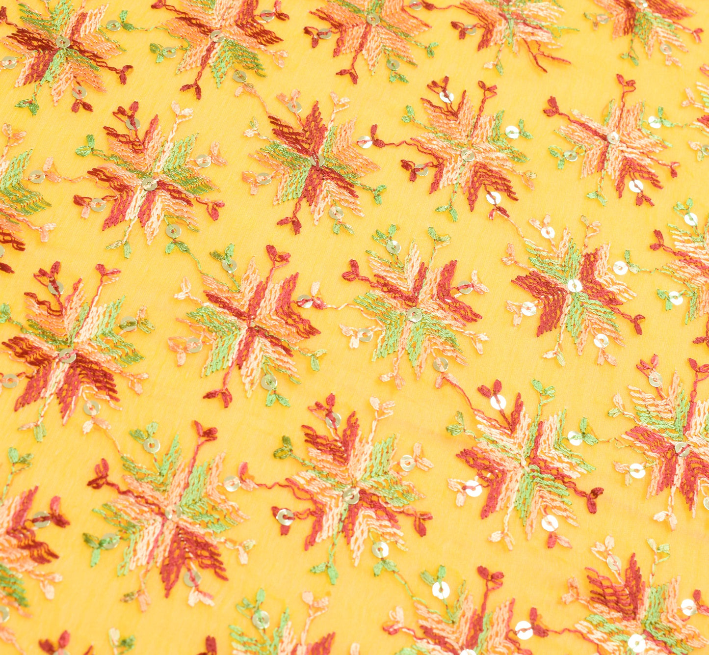 Sushila Vintage Yellow Bagh Phulkari Dupatta Art Chiffon Wedding Long Stole Wrap