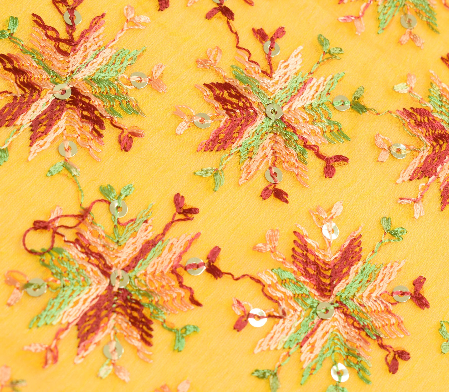 Sushila Vintage Yellow Bagh Phulkari Dupatta Art Chiffon Wedding Long Stole Wrap