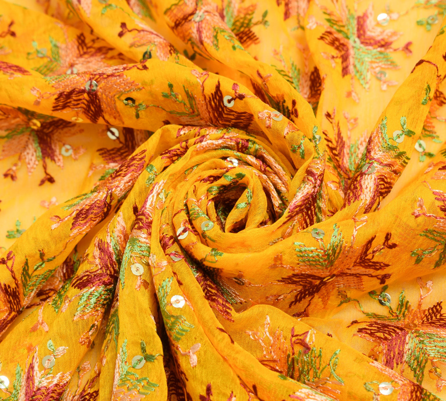 Sushila Vintage Yellow Bagh Phulkari Dupatta Art Chiffon Wedding Long Stole Wrap
