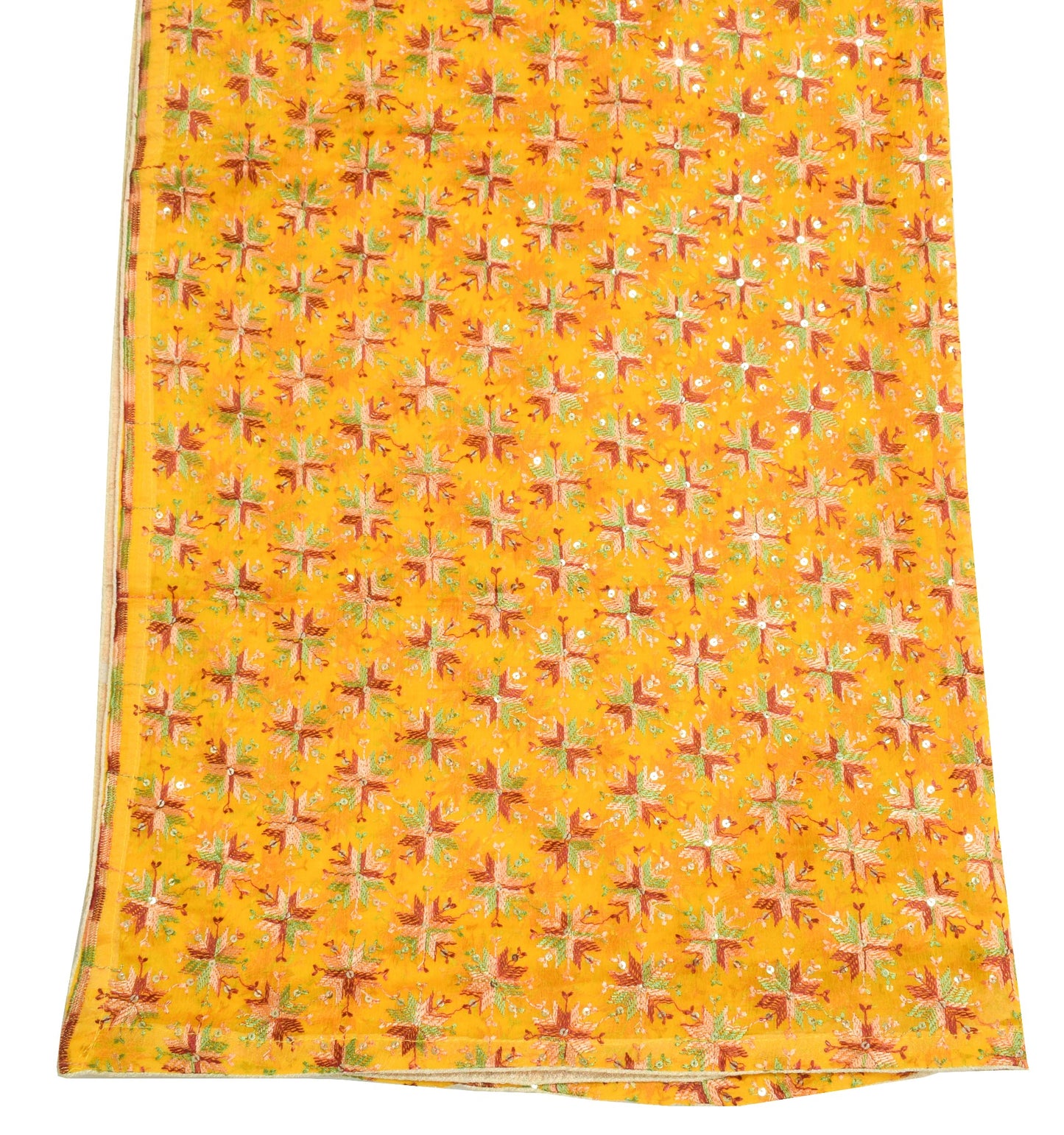 Sushila Vintage Yellow Bagh Phulkari Dupatta Art Chiffon Wedding Long Stole Wrap