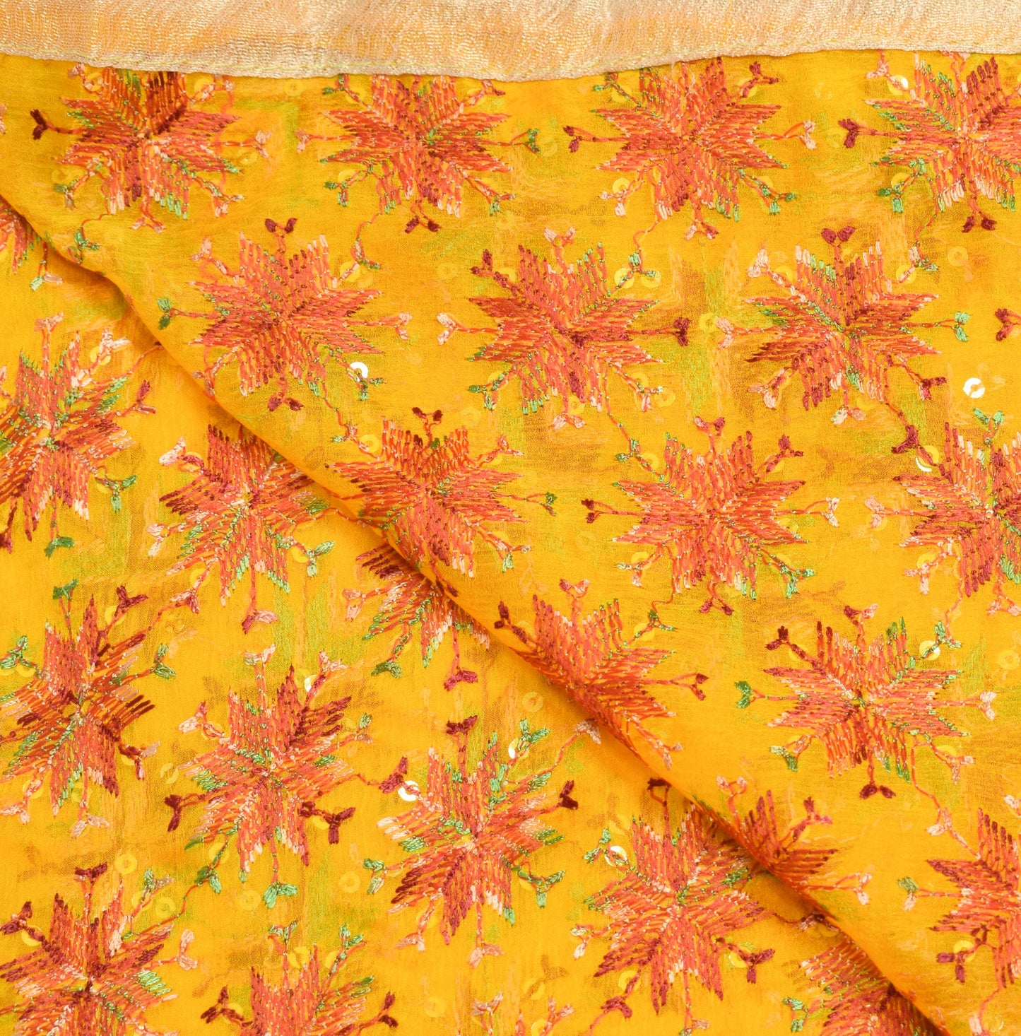 Sushila Vintage Yellow Bagh Phulkari Dupatta Art Chiffon Wedding Long Stole Wrap
