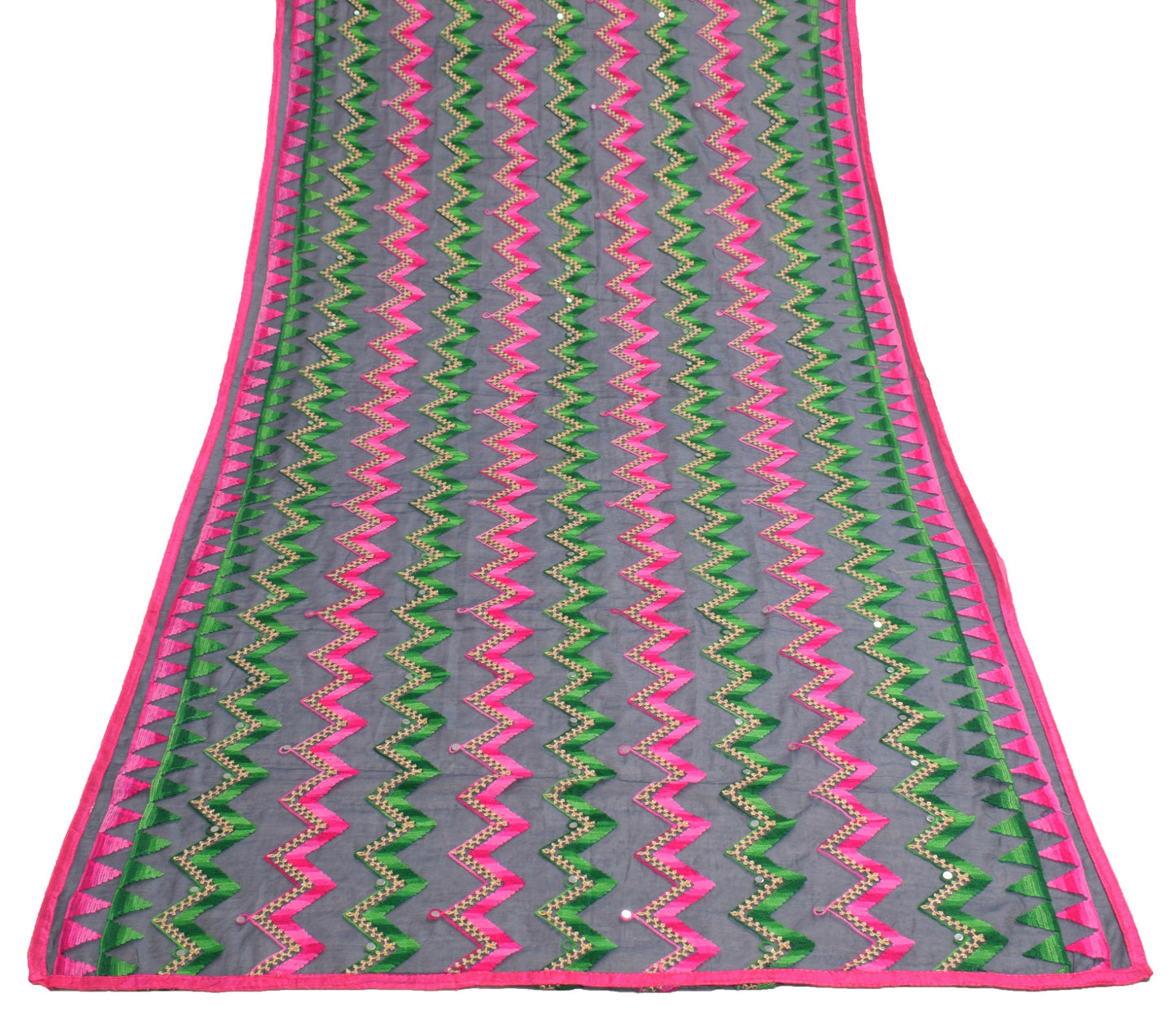 Sushila Vintage Dark Gray Art Silk Dupatta Hand Embroidered Zig-Zag Long Stole
