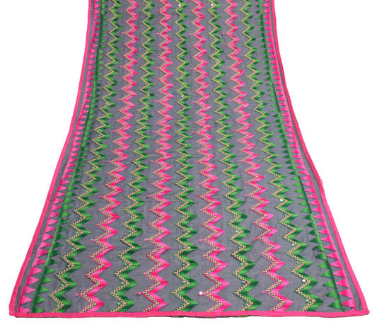 Sushila Vintage Dark Gray Art Silk Dupatta Hand Embroidered Zig-Zag Long Stole