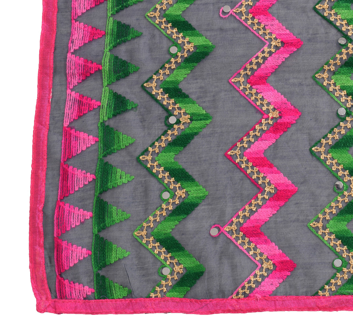Sushila Vintage Dark Gray Art Silk Dupatta Hand Embroidered Zig-Zag Long Stole