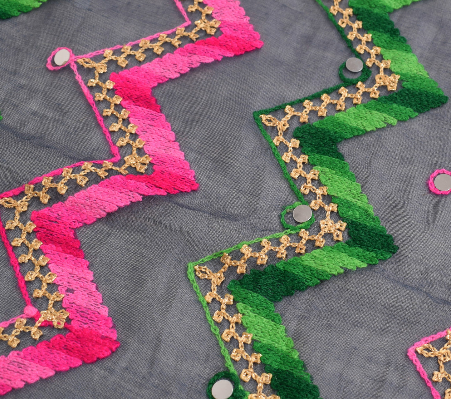 Sushila Vintage Dark Gray Art Silk Dupatta Hand Embroidered Zig-Zag Long Stole