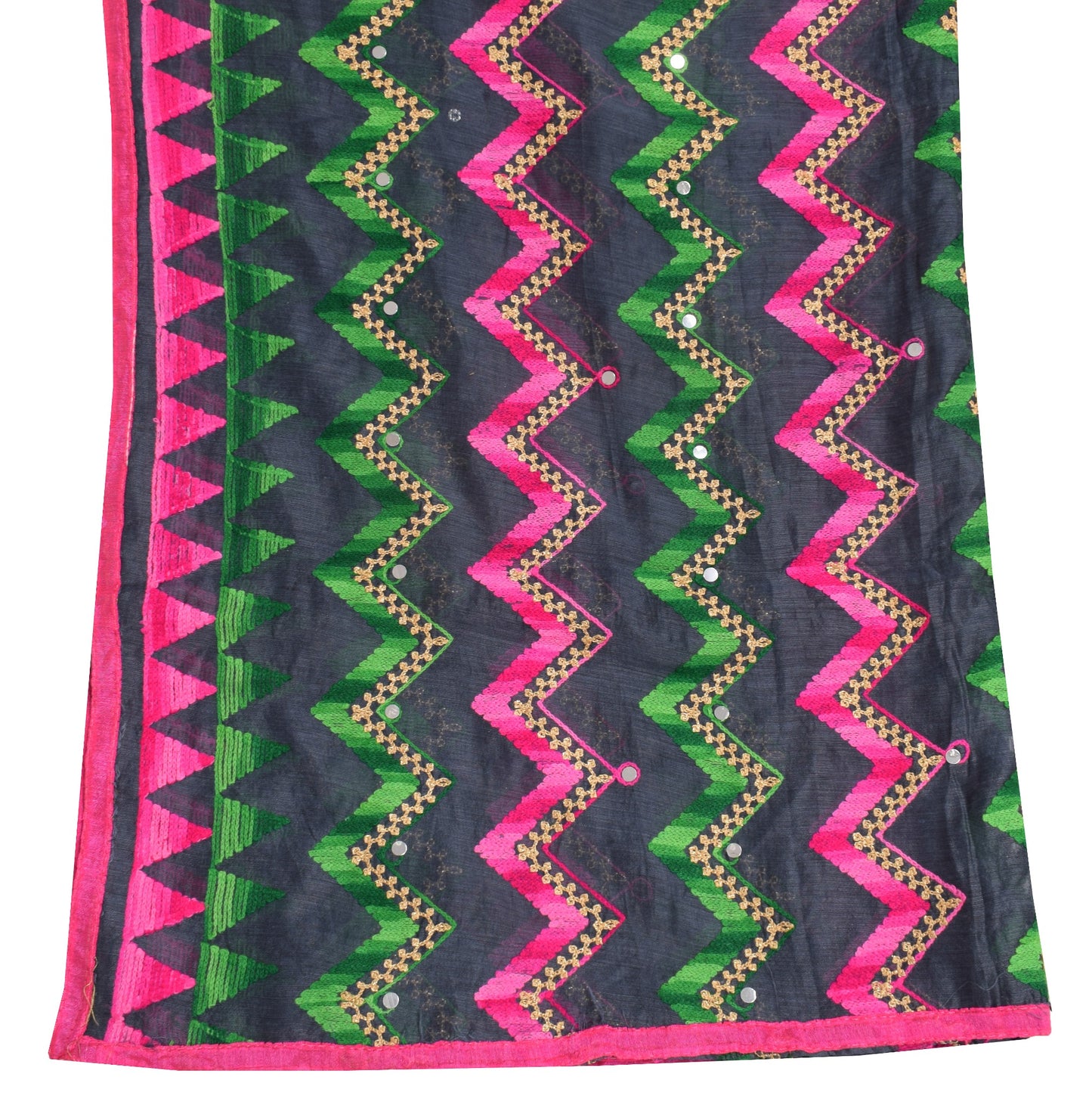 Sushila Vintage Dark Gray Art Silk Dupatta Hand Embroidered Zig-Zag Long Stole