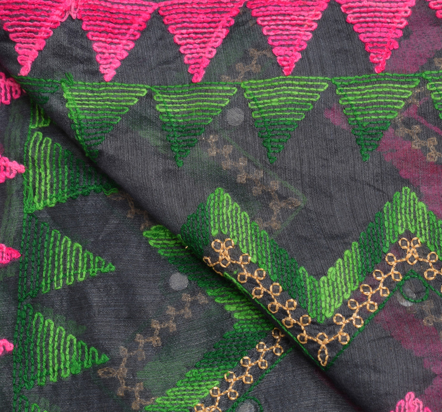 Sushila Vintage Dark Gray Art Silk Dupatta Hand Embroidered Zig-Zag Long Stole