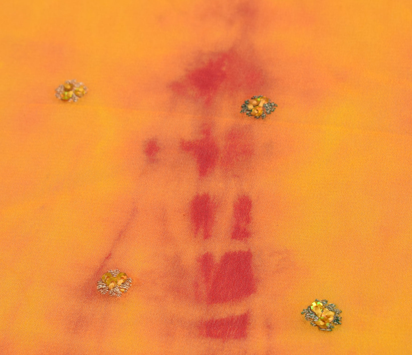 Sushila Vintage Tie-Dye Dupatta Red Yellow Pure Georgette Hand Beaded Long Stole