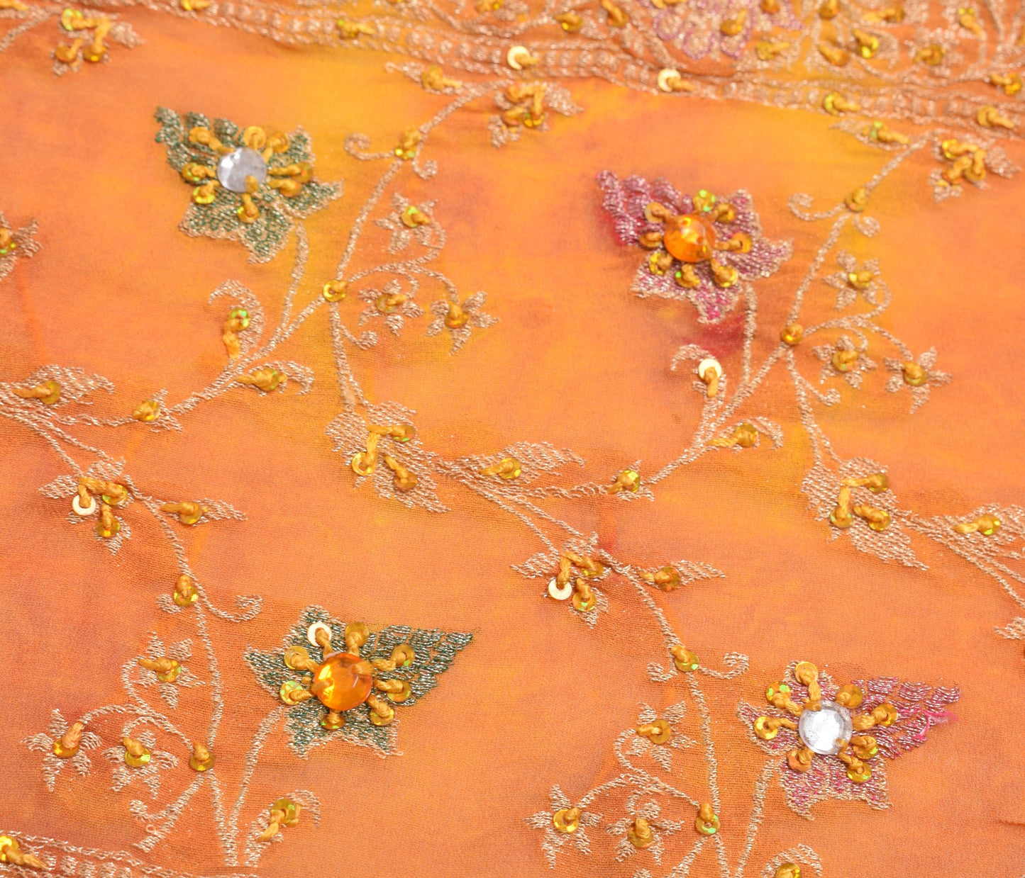 Sushila Vintage Tie-Dye Dupatta Red Yellow Pure Georgette Hand Beaded Long Stole