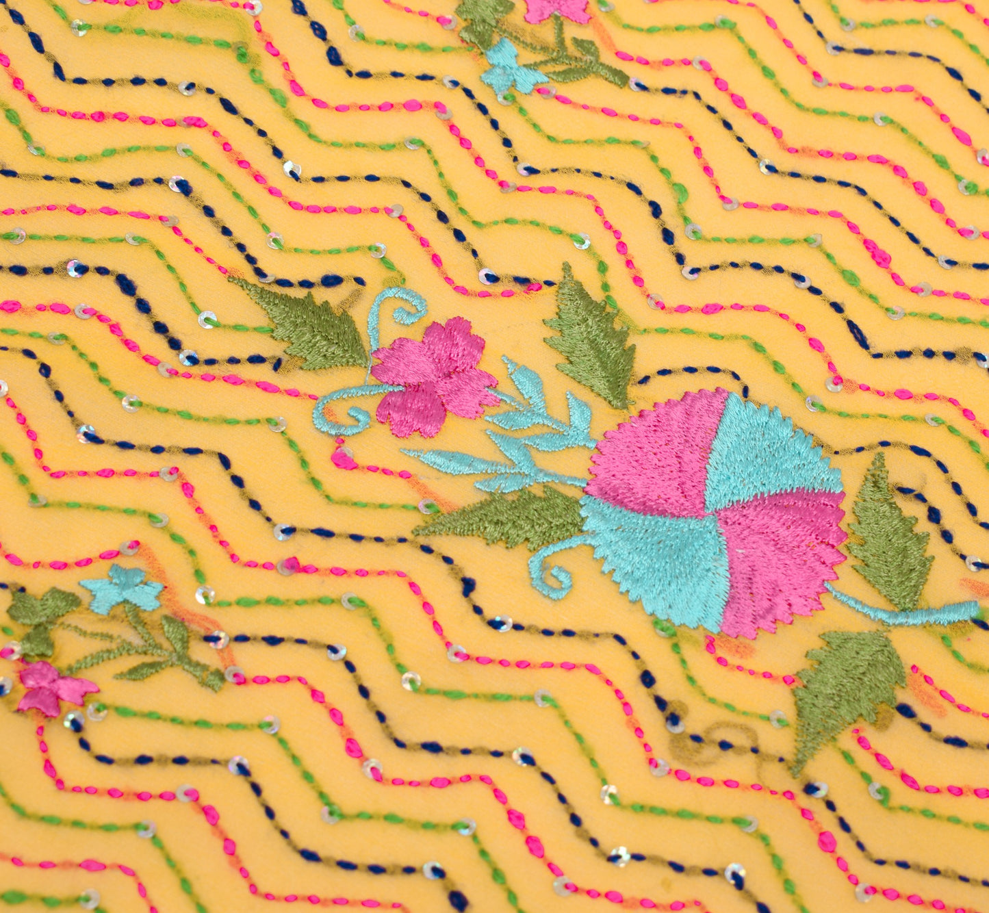 Sushila Vintage Yellow Dupatta Art Georgette Hand Embroidered Kantha Long Stole