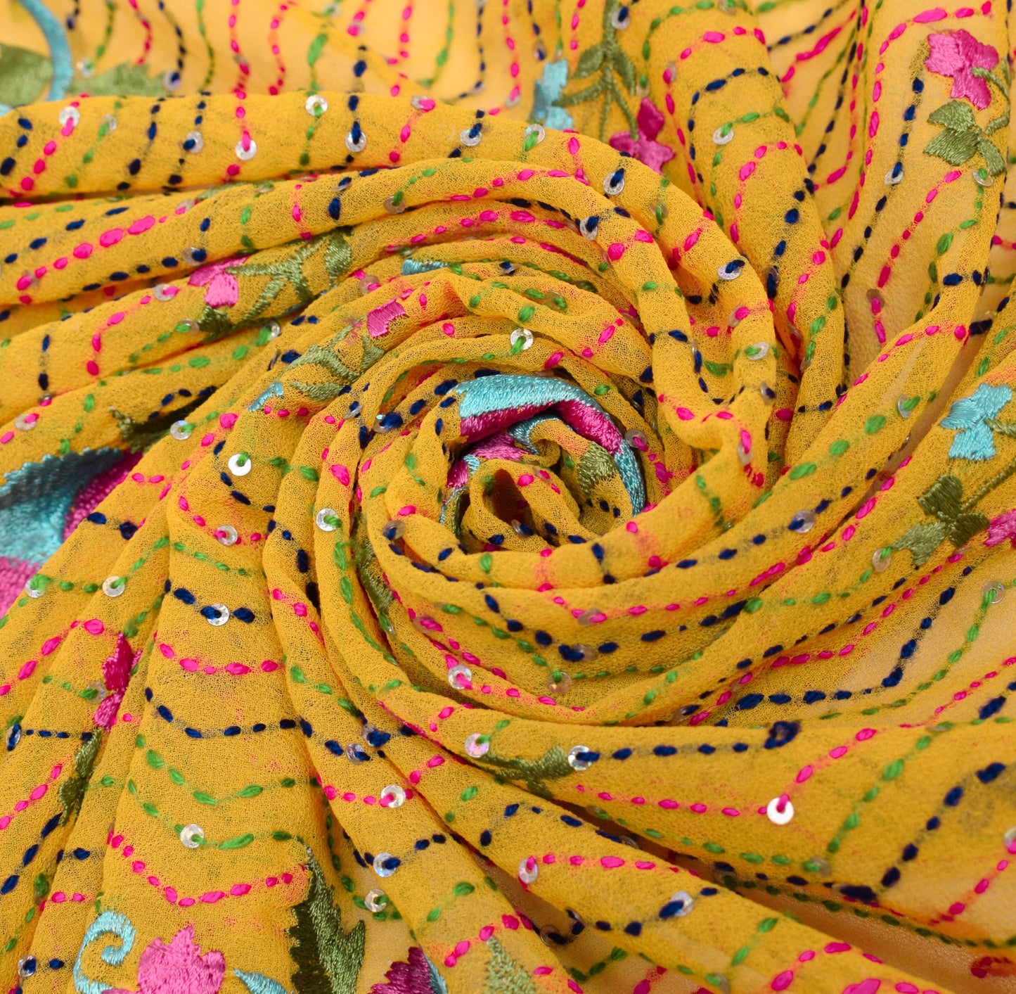 Sushila Vintage Yellow Dupatta Art Georgette Hand Embroidered Kantha Long Stole