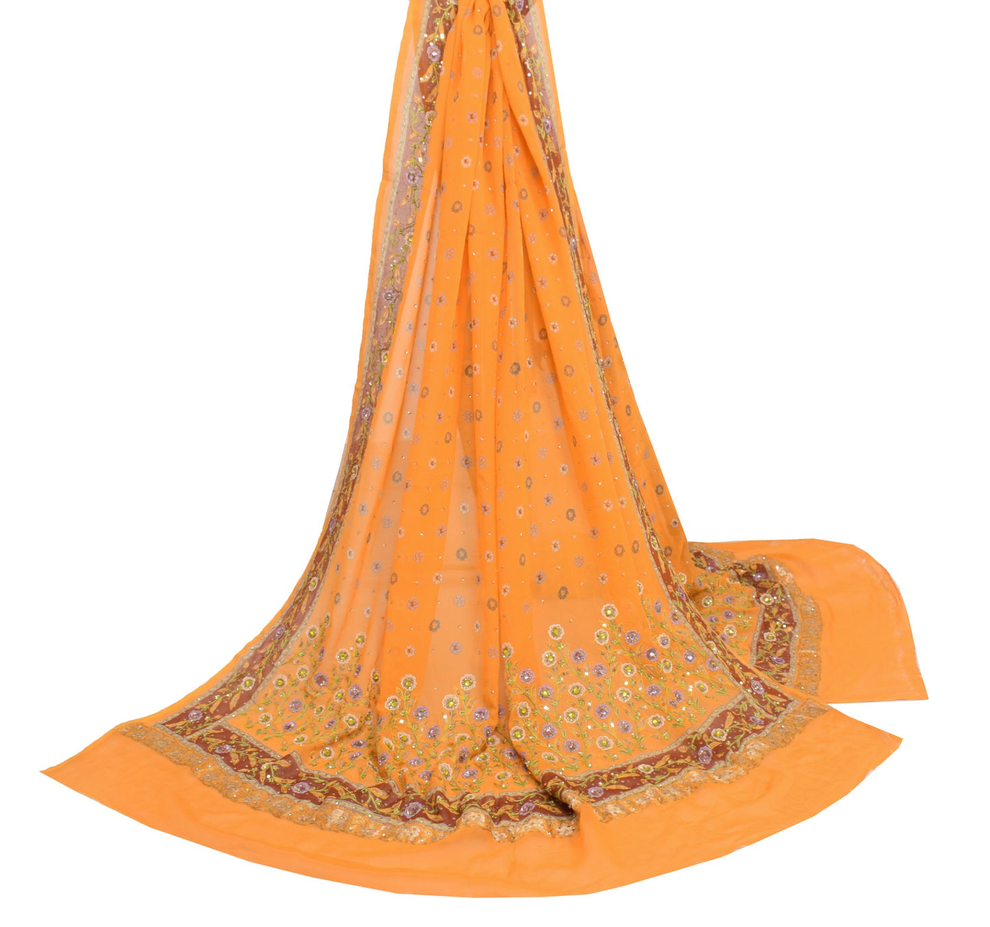 Sushila Vintage Orange Embroidered Dupatta Pure Georgette Printed Long Stole