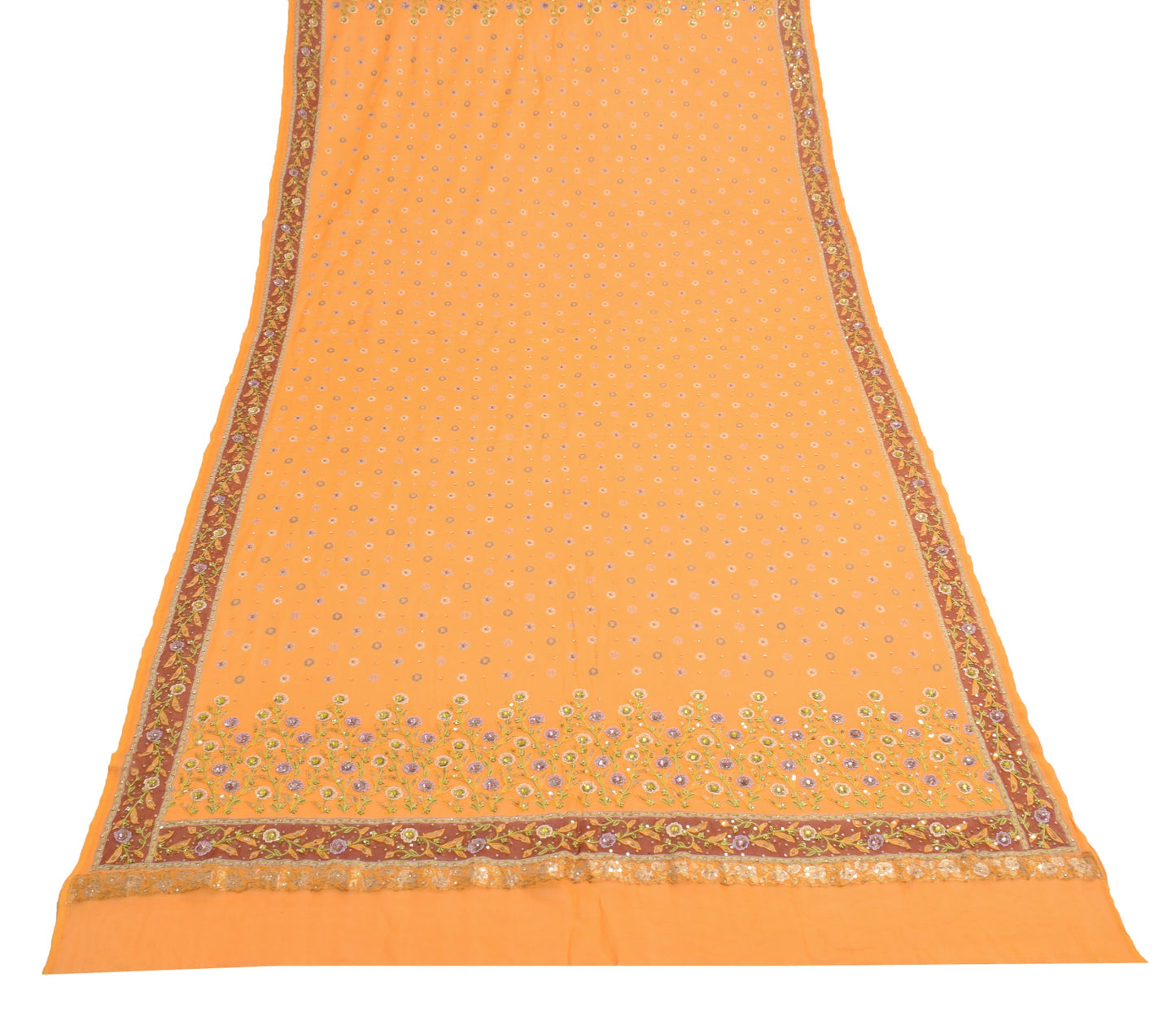 Sushila Vintage Orange Embroidered Dupatta Pure Georgette Printed Long Stole